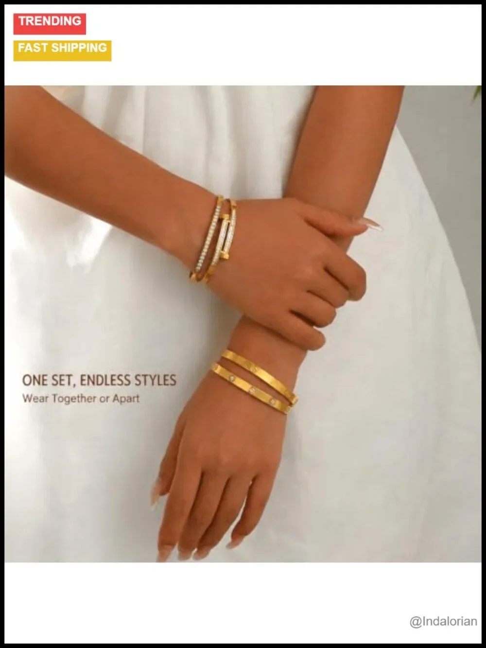 Gold Plated Bangle Bracelet Set Stainless Steel Hinged Stackable